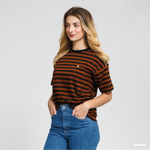 Carhartt WIP Tops - Carhartt WIP Women’s Parker Short Sleeve T-Shirt Stripped Black & Brandy Size M
